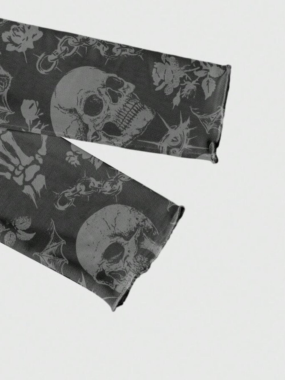 Goth Black Skull Print Long-Sleeve Mesh Top NEW 🏷️ - Picture 4 of 5